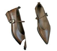 SLJYM Scarpe da donna a punta con cinturino con fibbia in tinta unita retrò tacco basso basso scarpe da donna in pelle concise scarpe casual, Marrone, 38 EU