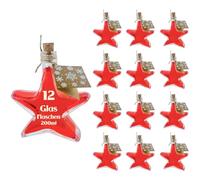 slkfactory 12 bottiglie di vetro da 200 ml, a forma di stella, per liquori, per Natale (12 x 200 ml-inclusi)