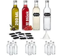 slkfactory, 12 Bottiglie di Vetro vuote da 250 ml, Mar, con Tappo, Piccole Bottiglie per liquore, Grappa, Succo, Bottiglia da riempire, N. 200