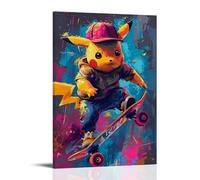 SLKJYX Poster decorativo da parete per bambini, con un piccolo Pikachu e cappello rosa, decorazione artistica da parete, decorazione moderna, poster artistico da appendere, 20 x 30 cm