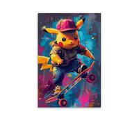 SLKJYX Poster decorativo da parete per bambini, con un piccolo Pikachu e cappello rosa, decorazione artistica da parete, decorazione moderna, poster artistico da appendere, 20 x 30 cm