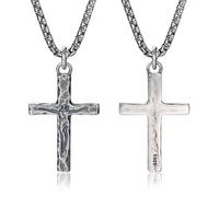 Sllaiss Collana da uomo in argento Sterling 925 crocifisso - Ciondolo in argento Sterling con croce di Gesù intagliata e catena da boxe in acciaio inox, gioielli cristiani cattolici per uomo e donna