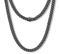 Sllaiss Collana Uomo Acciaio Inossidabile Collana Miami Cuban Link Lunghezza 51cm Catena Cubana Uomo Donna Maglia Grumetta Collane 5mm con Chiusura a Scatto Hip Hop Punk Rapper Nero