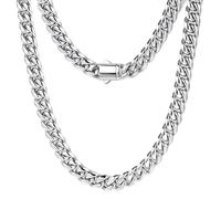 Sllaiss Collana Uomo Acciaio Inossidabile Collana Miami Cuban Link Lunghezza 61cm Catena Cubana Uomo Donna Maglia Grumetta Collane 8mm con Chiusura a Scatto Hip Hop Punk Rapper Argento