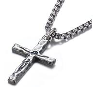 Sllaiss Collana Uomo Argento 925 con Croce Gesù e Catena Acciaio Inox 316L | Pendente Piccolo Minimalista Sottile Argento Crocifisso Collane Uomini Senza Nichel 18/20/22/24/26 Pollici