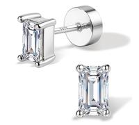 SLLAISS Moissanite Orecchini Punto Luce Argento 925 Donna Orecchino Piercing Lobo Oro 14K Piccoli Brillanti Anallergici per Piercing Trago Cartilagine Helix Tragus Taglio Smeraldo D VVS1