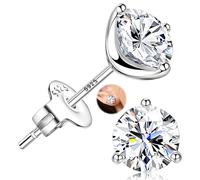 Sllaiss Orecchini a lobo in argento sterling per le donne AAAAA Orecchini a bottone con zirconi in argento 925 Orecchini a lobo in oro bianco Orecchini in cartilagine di zirconi Argento 7MM