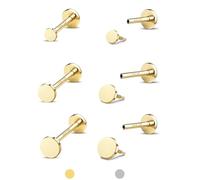 Sllaiss Orecchini a perno con retro piatto: orecchini in acciaio chirurgico al titanio placcato oro 14 carati, ipoallergenici, per donne e uomini, 18 g, per cartilagine, elice, trago, conch, piercing