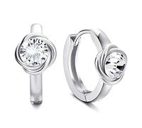 Sllaiss Orecchini in argento 925 da donna Orecchini in argento sterling Orecchini in oro bianco composti di cristallo austriaco orecchini a forma di huggie orecchini, Argento sterling, cristallo