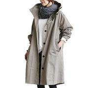 Sllowwa Cappotto con cappuccio lungo trench moda donna cappotto monopetto spolverino elegante esteso al ginocchio antivento Trench coat primavera autunno giacca capispalla con cappuccio, Grigio, XXL