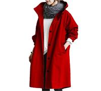 Sllowwa - Cappotto da donna alla moda, con cappuccio e cappuccio, Rosso, 5XL