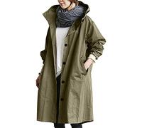 Sllowwa Trench lungo da donna, alla moda, con cappuccio, monopetto, spolverino, elegante, esteso al ginocchio, antivento, trench per primavera e autunno, con cappuccio, Verde militare, L