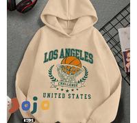Slogan con scritte "USA" e "Lost Angels", stampa con motivo a canestro da basket, versatile felpa con cappuccio in pile calda, comoda e versatile, in stile college da strada, per ragazzi, autunno e in