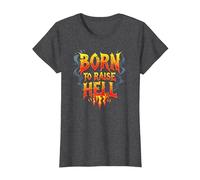 Slogan Heavy Metal Born to Raise Hell Rocker Rebel Maglietta, Donna, Grigio Scuro, S