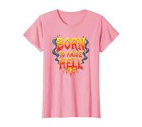 Slogan Heavy Metal Born to Raise Hell Rocker Rebel Maglietta, Donna, Rosa, S