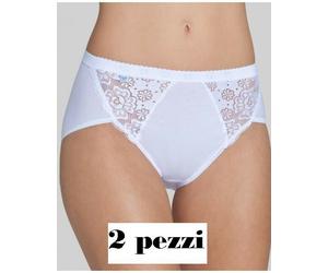 SLOGGI mutandina media in cotone con pizzo CHIC MIDI conf. 2 slip BIANCO