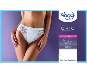 SLOGGI mutandina sgambata in cotone con pizzo CHIC TAI conf. 2 slip BIANCO