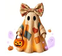 sloiaz Lampada fantasma illuminata vintage patchwork con lanterna a forma di zucca a LED, statuetta rustica di decorazioni autunnali for Halloween for mensola del camino, vassoio a più livelli