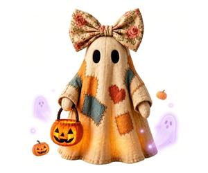 sloiaz Lampada fantasma illuminata vintage patchwork con lanterna a forma di zucca a LED, statuetta rustica di decorazioni autunnali for Halloween for mensola del camino, vassoio a più livelli
