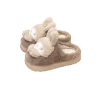 SLOKFV5 Caldo Pantofole da donna in peluche con coniglietto in pizzo, stile kawaii, in cotone, antiscivolo, for interni ed esterni Casa(Kahki,4 EU)