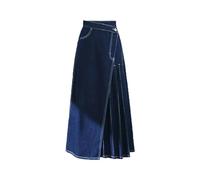 SLOKFV5 Gonna Gonna di Jeans Patchwork a Pieghe Irregolari da Donna Estate Coreana Casual a Vita Alta Gonna Lunga a Linea con Tasche Spiaggia