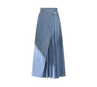 SLOKFV5 Gonna Gonna di Jeans Patchwork a Pieghe Irregolari da Donna Estate Coreana Casual a Vita Alta Gonna Lunga a Linea con Tasche Spiaggia