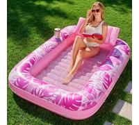 SLOOSH Tanning Pool Sdraio gonfiabile per piscina, 177x 116 cm, grande, per adulti, con cuscino, 4 in 1, vasca abbronzante, lettino prendisole-L-Rosa