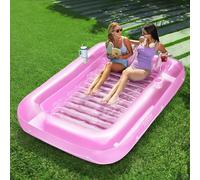 SLOOSH Tanning Pool Sdraio gonfiabile per piscina, 215x 144 cm, grande, per adulti, con cuscino, 4 in 1, vasca abbronzante, lettino prendisole-XL-Rosa Bianco