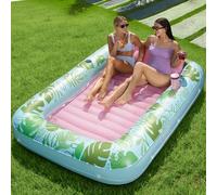 SLOOSH Tanning Pool Sdraio gonfiabile per piscina, 215x 144 cm, grande, per adulti, con cuscino, 4 in 1, vasca abbronzante, lettino prendisole-XL-Ciano Rosa