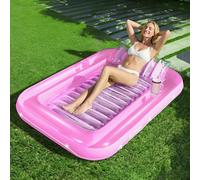 SLOOSH Tanning Pool Sdraio gonfiabile per piscina, con cuscino, 4 in 1, vasca abbronzante, lettino prendisole-L-Rosa Bianco