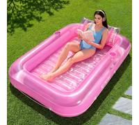 SLOOSH Tanning Pool Sdraio gonfiabile per piscina, con cuscino, 4 in 1, vasca abbronzante, lettino prendisole-L-Rosa