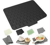 Sloped Silicone Drying Mat, Reusable Heat-Resistant and Non-slip Silicone, Heat-Resistant & Non Slip Sink Mat, for Kitchen Counter or Sink, Fast Self-Draining (black)