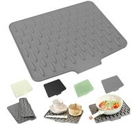Sloped Silicone Drying Mat, Reusable Heat-Resistant and Non-slip Silicone, Heat-Resistant & Non Slip Sink Mat, for Kitchen Counter or Sink, Fast Self-Draining (gray)