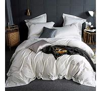 SLOPSS 100% Cotton Grey Bed Embroidery Bedding Set Duvet Covers Twin Double King Size Quilt Cover 220240cm Flat Sheet Pillowcases Purple Blue Red (White Full)