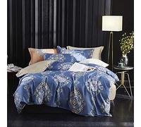 SLOPSS 100% Double Covers Sets Size Orange Duvet Bedding Set Quilt Cover Long Staple Cotton with Pillowcases (Blue King)