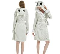 SLOPSS Aokrobe da Donna, Adulti Animali da Bagno in Flanella Abito da Sonno Abbigliamento da Donna Uomo Accappatoio Abito da Notte Inverno Unisex Bianco Caldo e Accogliente Pigiami, l