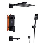 SLOPSS Bathroom Shower Faucet 3-Functions Matte Black Digital Shower Faucets Set Rainfall Shower Head 3-Way Shower Set Mixer Tap B,8 inch A