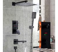 SLOPSS Bathroom Shower Faucet 3-Functions Matte Black Digital Shower Faucets Set Rainfall Shower Head 3-Way Shower Set Mixer Tap-16 inch,8 inch