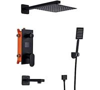 SLOPSS Bathroom Shower Faucet 3-Functions Matte Black Digital Shower Faucets Set Rainfall Shower Head 3-Way Shower Set Mixer Tap-16 inch C,8 inch A