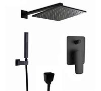 SLOPSS Bathroom Shower Mixer Set Shower Faucet System Set,Brass Square Matte Black Shower Set Bathroom Tap 8-12" Rain Shower Head Shower Arm Diverter Mixer Handheld Shower Spray Set with
