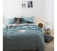 SLOPSS Bed Grey And Pink Winter Soft Flannel Thick Warm Fabric Bedding Double Duvet Set 4 PCS Quilt Cover Sets Blackish Green (Blue Full)