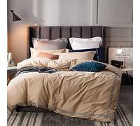 SLOPSS Bed White Cotton Duvet Covers Bedding Set Quilt Cover 240cm Flat Sheet Pillowcases Pieces (Color Size : Double) (Brown Full)