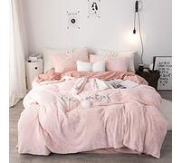 SLOPSS Bed Winter Soft Flannel Thick Warm Fabric Bedding Double Duvet Set Cute Rabbit Ears 4 PCS Quilt Cover Sets (Pink 220×240cm)