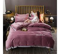 SLOPSS Bedding Bed Duvet Set Quilt Cover Sets Flat Sheet Twin King Double Size Soft Warm Flannel Blue Red Green (Purple Queen)