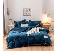 SLOPSS Beige King Covers with Fitted Sheet Winter Duvet Bedding Set Double Bed Quilt Cover Sets Soft Warm Flannel Twin Size (Blue Full)
