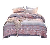 SLOPSS Blue Flowers King Size Brown Double Duvet Covers with Fitted Sheet Bedding Set Quilt Cover Sets Soft Warm (C Queen)