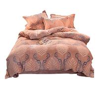 SLOPSS Blue Flowers King Size Brown Double Duvet Covers with Fitted Sheet Bedding Set Quilt Cover Sets Soft Warm (E Queen)