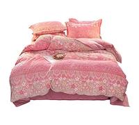 SLOPSS Blue Flowers Size Brown Double Duvet Covers with Fitted Sheet Bedding Set Quilt Cover Sets Soft Warm (B King)
