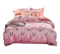 SLOPSS Blue Flowers Size Brown Double Duvet Covers with Fitted Sheet Bedding Set Quilt Cover Sets Soft Warm (D King)