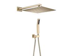 SLOPSS Brushed Gold Shower Faucet Set, Bathroom Wall Mounted Shower Embedded Box Shower 8,12" Fall Shower Faucet with Hand Shower And Shower Hose for Bathroom,12 inch